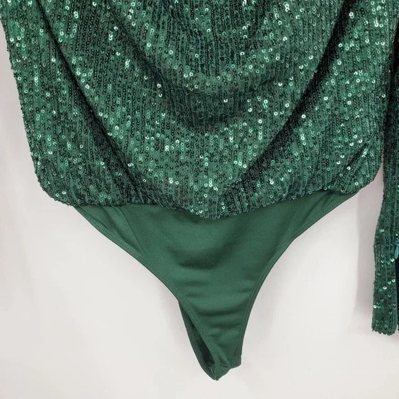 NWT Revolve Camila Coelho CeCe Emerald Green Sequin Draped Bodysuit Glam Party S - Picture 11 of 11